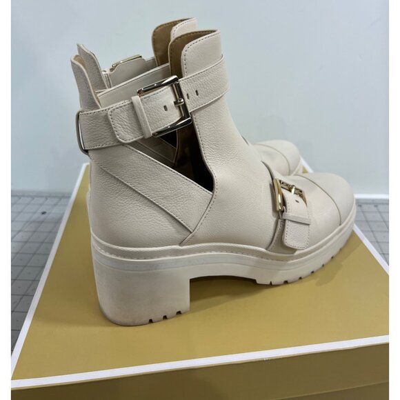 Michael Kors Corey Cutout Ankle Boots Tumbled Leather Natural Cream Sz. 7.5 - Picture 3 of 11
